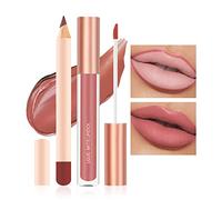 Prreal 2Pcs Lip Liner and Lipstick Makeup Set, Matte Liquid Lipstick + Matching Lip Liner, Nude Velvety Lipstick Makeup Kit, Waterproof Long Lasting labiales mate 24 horas originales (09)