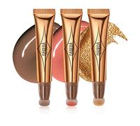 Prreal 3PCS Contour Highlighter Blush Beauty Wand with Soft Cushion Applicator, Smooth Creamy Matte Liquid Concealer Blush Highlighter Stick, Shimmer Long Lasting Body Face Pen for Makeup(01+02+06)