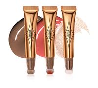 Prreal 3PCS Contour Highlighter Blush Beauty Wand with Soft Cushion Applicator, Smooth Creamy Matte Liquid Concealer Blush Highlighter Stick, Shimmer Long Lasting Body Face Pen for Makeup(01+03+04)