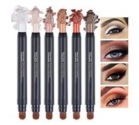 Prreal 6 Color Eyeshadow Sticks, 2 in 1 Dual End Shimmer Eyeshadow Pencil Crayons, Glitter Metallic Eyeshadow Cream Sticks with Soft Brush for Long-lasting Eye Makeup