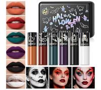 Prreal 6 Colors Matte Liquid Lipstick Set, Moisturising Lip Gloss, Non-Stick Cup Velvet Lipstick Black, Waterproof Halloween Lips Makeup Kit for Party Cosplay Make-up Cosmetic for Women Girls