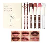 Prreal 6Pcs Lip Liner and Lip Gloss Set,Lip Liner & Matte Non-Stick Cup Liquid Lipstick & Nourishing Lip Gloss & Hydrating Lip Oil,Plumping Lip Makeup Set Lip Care,06