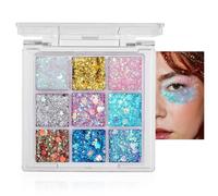 Prreal 9 Colors Face Glitter Gel,Body Hair Eye Face Glitter Festival,Mermaid Sequins Holographic Glitters,Girls Women Party Halloween Carnival Festival Accessories,02