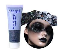 Prreal Body Glitter Gel 50ml, Face Glitters Body Gel Sequins Shimmer Liquid Eyeshadow, Chunky Glitter for Face Hair Nails, Holographic Cosmetic Laser Powder Festival Glitter Makeup#Black