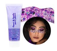 Prreal Body Glitter Gel 50ml, Face Glitters Body Gel Sequins Shimmer Liquid Eyeshadow, Chunky Glitter for Face Hair Nails, Holographic Cosmetic Laser Powder Festival Glitter Makeup#Violet