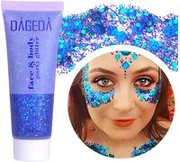 Prreal Body Glitter Gel 50ml, Face Glitters Body Gel Sequins Shimmer Liquid Eyeshadow, Chunky Glitter for Face Hair Nails, Holographic Cosmetic Laser Powder Festival Glitter Makeup#Blue