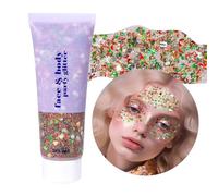Prreal Body Glitter Gel 50ml, Face Glitters Body Gel Sequins Shimmer Liquid Eyeshadow, Chunky Glitter for Face Hair Nails, Holographic Cosmetic Laser Powder Festival Glitter Makeup#Christmas