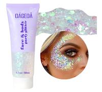Prreal Body Glitter Gel 50ml, Face Glitters Body Gel Sequins Shimmer Liquid Eyeshadow, Chunky Glitter for Face Hair Nails, Holographic Cosmetic Laser Powder Festival Glitter Makeup#White