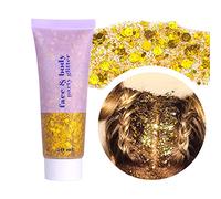 Prreal Body Glitter Gel 50ml, Face & Hair Shimmers, Chunky Sequins Liquid Eyeshadow, Holographic Cosmetic Laser Powder Festival Makeup#Gold