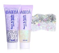 Prreal Body Glitter Gel, Face Glitters Body Gel Sequins Shimmer Liquid Eyeshadow, Chunky Glitter for Face Nails Hair, Holographic Mermaid Sequins for Festival Makeup 50ML(White+Silver)