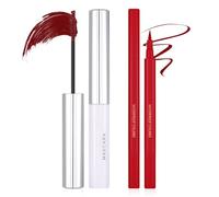 Prreal Dark Red Mascara and Liquid Eyeliner Pen Set,4D Silk Fiber Colorful Charming Wateproof Mascara,Smudge-Proof Lengthening and Volumizing,Festival Eye Makeup,04