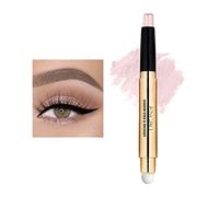 Prreal Dual End Shimmer Eyeshadow Stick, Pearl Eyeshadow Pencil Crayon, Waterproof Long-lasting Glitter Eye Shadow Cream Stick with Soft Brush for Eye Makeup (02# Light Gold Shimmer)