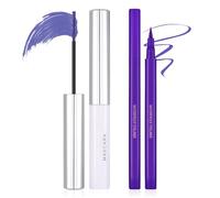 Prreal Purple Mascara and Liquid Eyeliner Pen Set,4D Silk Fiber Colorful Charming Wateproof Mascara,Smudge-Proof Lengthening and Volumizing,Festival Eye Makeup,02