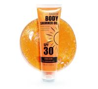 Prreal Shimmer Body Oil, SPF 30 100ml Broad Spectrum Glitter Sunscreen with Centella Asiatica Extract, Lightweight Moisturising Body Glow Sun Shield, Non-sticky, Sparkle Sunscreen Gold