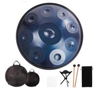 Prremium Handpan 22in Steel Hand Drum Set 440hz Percussion Instrument 9 Notes 10 Sounds Hand Pan in D Minor with Bag Bracket D3 A Bb C D E F G A Color Blue 432Hz Size 10 notes