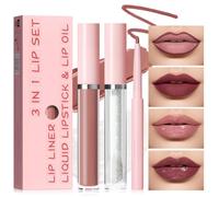 Prrreal 3 In 1 Lipstick Makeup Set - Liquid Lipstick, Lip Liner, Glitter Lip Oil - High Pigmented Matte Ink #01