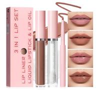 Prrreal 3pcs Liquid Lipstick Set: High Pigmented Matte Ink & Shiny Glitter Lip Oil Lip Gloss (#04)