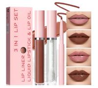 Prrreal Glossy Matte 3-in-1 Lip Set - High Pigmented Liquid Lipstick, Lip Liner & Lip Oil, Matte Ink Finish (#05)
