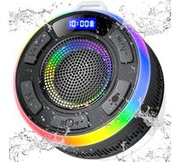 PRSCFUM Bluetooth Shower Speaker, Portable Wireless Speaker IP7 Waterproof 360° Surround Sound, Bulit-in Mic, LED Light, Bathroom Speaker with Suction Cup for Bathroom, Party, Outdoor, Travel (New)