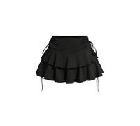 PRSFPN Women's Y2k Mini Ruffle Skirts with Shorts Tiered Layers Cute Elastic Waist Coquette Skort Drawstring Side Bow Tie, Black, M