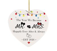 PRSTENLY Wedding Gifts for Couples, 2026 Happy Wedding Gifts for Bride and Groom Mr and Mrs Gift, Engagement Bauble Weddings Newlyweds Ceramic Hanging Heard Card Ornament