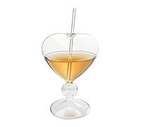 PRTECY 1/2Pcs Romantic Cocktail Glasses 8 Oz Creative Heart Shaped Wine Glasses with Straw Drinking Glasses Clear Juice Cup for Wedding Home Bar Party Valentine Gift(2Pcs Glossy Style)