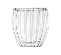 PRTECY 2Pcs Double Wall Glass Coffee Mugs, Classic Vertical Stripes Drinking Glasses Clear Tea Cup for Hot/Cold Beverages Set for Americano, Latte, Cappuccino(Various)(250m/15.2oz)