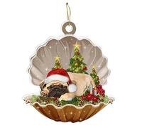 PRTECY Acrylic Christmas Shell Sleeping Dog Ornament Lovely Pug Sleeping in Pearl Decorative Hanging Ornaments for Christmas Trees, Keychain, Festival Decorations(B)