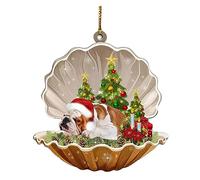 PRTECY Acrylic Christmas Shell Sleeping Dog Ornament Lovely Pug Sleeping in Pearl Decorative Hanging Ornaments for Christmas Trees, Keychain, Festival Decorations(I)