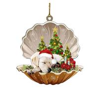PRTECY Acrylic Christmas Shell Sleeping Dog Ornament Lovely Pug Sleeping in Pearl Decorative Hanging Ornaments for Christmas Trees, Keychain, Festival Decorations(H)