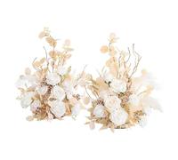 PRTECY Free Standing Artificial Flower Set of 2, Artificial Flowers Arrangement Bouquet Wedding Aisle Chair Decorations for Wedding Ceremony Aisle Runner Floral Decor(White)