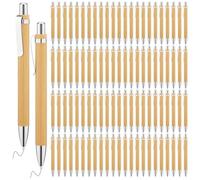 Prterver 200 Pcs Bamboo Ballpoint Pens Wooden Retractable Ballpoint Pen Bamboo Black Ink 1mm Pen Wood Sustainable Pens Easy to Use