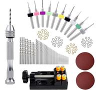 Prterver Manual Craft Drill Clamping 112 Pieces Pin Vise Hand Drill Set with Micro Twist-Bits for Jewelry, Wood, DIY Projects Work