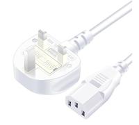 Prterver UK Plug AC Power Supply Cable 3-Pin 3x 0.75mm2 Electrical Copper Wire 1.5m Length for Computers Monitors Rice Cookers White
