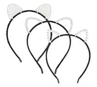 Pruadeor Set of 3 Cat Ear Headbands for Women, Glittering Headband with Rhinestones, Kawaii Headpiece for Party & Cosplay