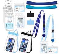 Prudiut Badge Holders Set - Cruise Essentials: 2 Lanyards, 4 Luggage Tags, 4 Waterproof Phone Pouches, 2 Towel Bands for Cruise Chairs