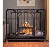 PRUJOY Dog Cage Heavy Duty Metal Kennel Pet Cage With Crate Tray And Wheels For Large Dogs Indoor Outdoor Fence (Black 95 * 65 * 85CM)