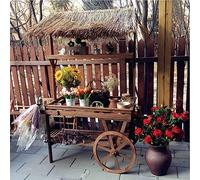 PRUJOY Retro Wooden Cart Wheels for Party White Cart Events Rent Birthday Wedding Candy Flower Wooden Cart Shop Decorations Plant Stands (brown)