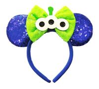 Prunend Alien Mouse Ears Headband: Green Sequin ET Bow Headwear, Gilltering Festival Hair Band for Women Girls Boys Halloween Party Decoration Photography Fashion Park Trip