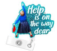 Prunend Badge Reel - Help is On The Way Dear & Mrs. Doubtfire - 2 Pack - Retractable & Non-Slip - Blue - EMT, EMS, RN, CNA, Nurse, Teacher, Office Worker