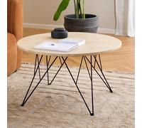 Prunus Coffee Table - Round - Beige Travertine Effect - with Black Hairpin Legs