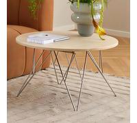 Prunus Coffee Table - Round - Beige Travertine Effect - with Chrome Hairpin Legs