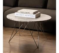 Prunus Coffee Table - Round - Brown Marble - with Chrome Hairpin Legs