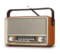 PRUNUS J-120 Retro Radio, AM/SW/FM Small Portable Radio, Mains and 1800mAh Rechargeable Battery Powered, Vintage Radio with 7W Bluetooth Speaker Loud, Supports USB/TF/BT5.0/AUX Function（light gold）