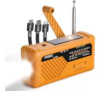 PRUNUS J-366 Wind Up Radio Solar, Emergency Hand Crank Radio AM/FM/SW, 3-in-1 Charging Cables, 2000mAh/AAA Battery/Hand Crank/Solar/USB-C, Battery Radio with SOS Alarm, Flashlight, Compact for Bag