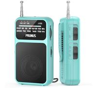 PRUNUS J-555 AM/FM Portable Radio with 800mAh Rechargeable Battery/2AAA Battery Operated, Small Radio Transistor with Back Clip & Headphone Jack for Indoor, Outdoor and Emergency (Blue)