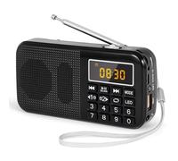 PRUNUS J-725 Rechargeable Radio Portable, FM Radios, Small Radios with 3000mAh Rechargeable Battery. Battery Operated Radio Digital support SD USB MP3 AUX Player and Emergency Flashlight. (Black-1)