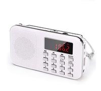 PRUNUS J-908 Portable Radios Small, AM FM Radio Battery Operated with Emergency flashlight. Pocket Radios with Rechargeable battery. Mini Rechargeable Radio Support USB/TF MP3 (White)