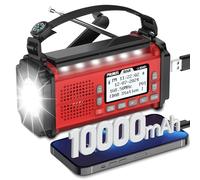 PRUNUS J-924 Wind Up Radio FM/DAB, Rechargeable Radios with 10000mAh, Solar Radio with Crank, Torch, Bluetooth, Reading Lamp & SOS for Outdoor, Camping, Hiking and Emergencies (Red)