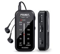 PRUNUS J-985 Pocket Radio Mini AM FM Stereo Radio Portable Battery Radio | Includes Headphones, with Back Clip and Signal Indicator, Operated by AAA Batteries for Emergency,Walking,Running